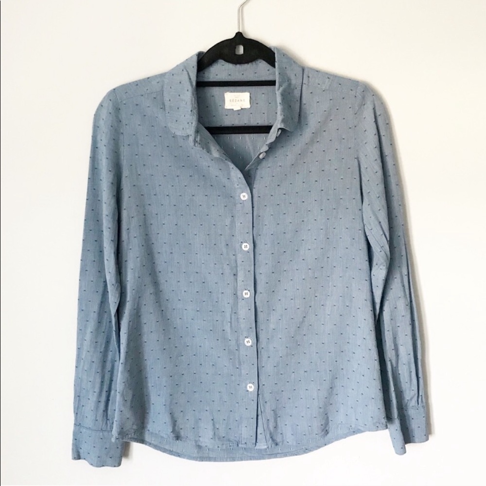 Sézane Blue Polka Dot Button Down